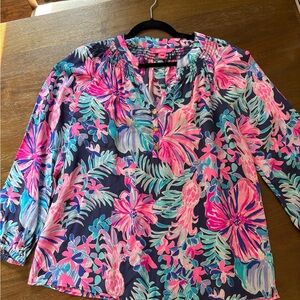 Lilly Pulitzer Pink and Blue Floral Blouse